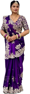 Brahmani Creation Embroidered Banarasi Georgette Saree(Purple)
