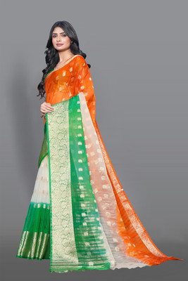 Aarunika Manan Solid/Plain Bollywood Organza Saree(Multicolor)
