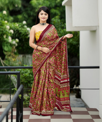 shiv textiles Printed Bollywood Pure Cotton Saree(Maroon)