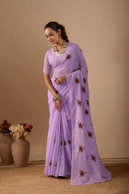 SILKORA Embroidered Bollywood Georgette Saree(Blue)