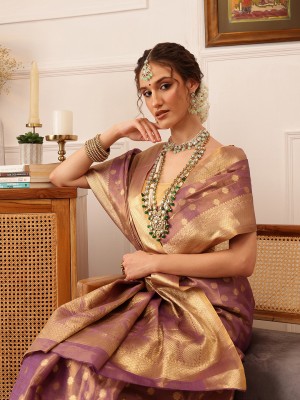 Tasrika Woven Banarasi Tissue Saree(Purple)