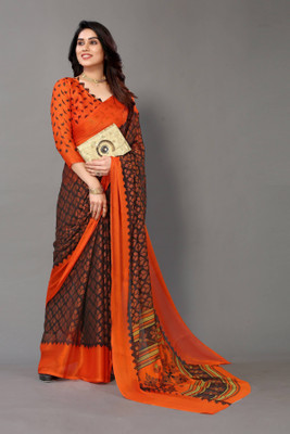 Bombey Velvat Fab Printed Daily Wear Brasso Saree(Black)