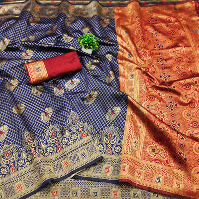 DHARM CREATION Self Design Banarasi Art Silk Saree(Blue)