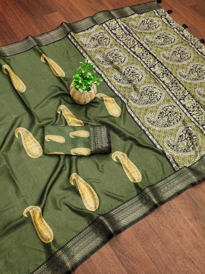 ALAGINI Digital Print Gadwal Cotton Blend Saree(Green)