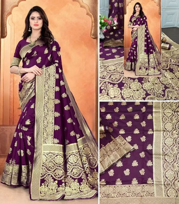 Aadvika Woven Banarasi Art Silk Saree(Purple)