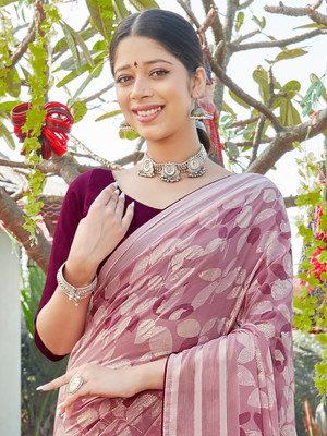 Divastri Printed Daily Wear Chiffon Saree(Purple)
