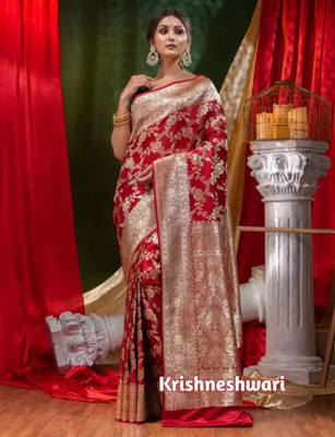 Krishneshwari Self Design Banarasi Pure Silk Saree(Red)