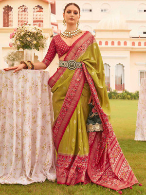 ANOUK Woven Patola Silk Blend Saree(Green)