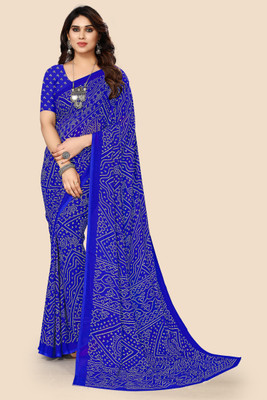 Kanooda Prints Printed Bandhani Georgette Saree(Blue)