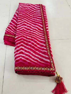 MAHADEV NX Striped Leheria Georgette Saree(Pink)