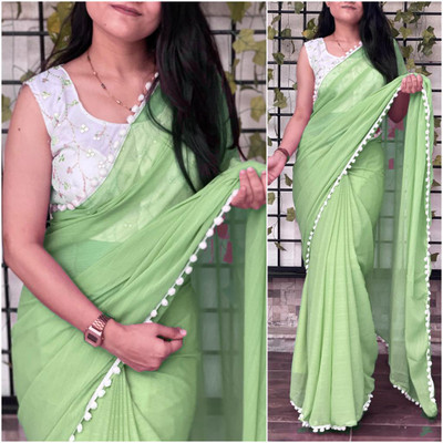 Vijayhanuman Solid/Plain, Self Design Bollywood Viscose Rayon Saree(Light Green)