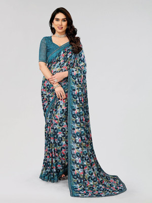 Moda Rapido Printed Bollywood Georgette Saree(Blue)