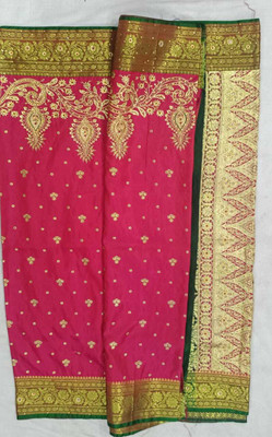Poonam Self Design Banarasi Cotton Silk Saree(Red, Gold, Green)