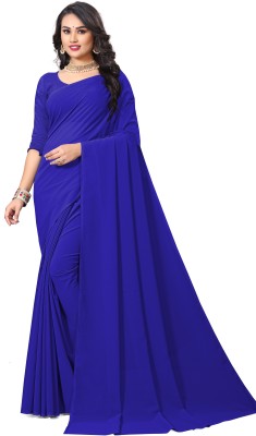 Vikas Solid/Plain Daily Wear Georgette Saree(Blue)