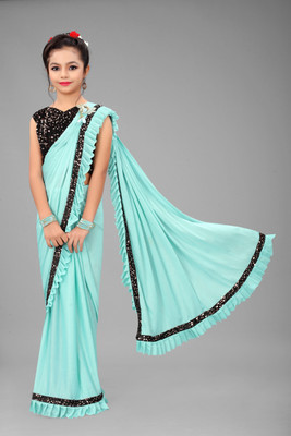 Dream Clouds Embellished Bollywood Lycra Blend Saree(Blue)