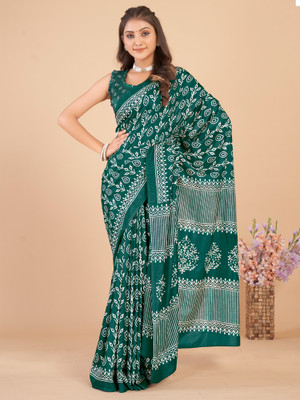 Divastri Printed Daily Wear Silk Blend Saree(Green)