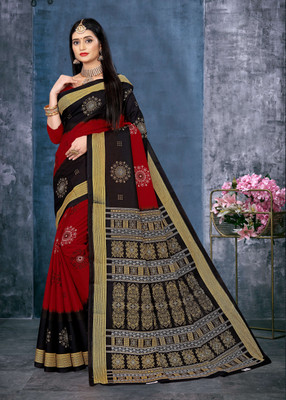 ETHNIC ODISHA HANDLOOM Printed, Digital Print, Geometric Print, Checkered, Polka Print, Graphic Print Sambalpuri Pure Cotton Saree(Red)