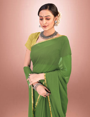 JiproStore Solid/Plain Bollywood Lycra Blend Saree(Light Green)