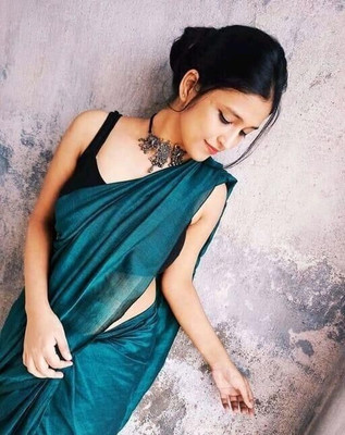 SGRNWI Solid/Plain Handloom Cotton Blend Saree(Multicolor)