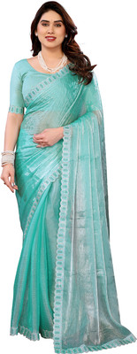 Moda Rapido Solid/Plain Bollywood Brasso Saree(Light Blue)