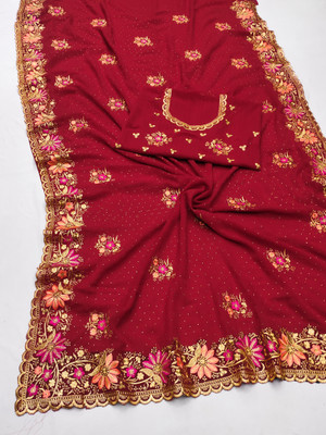 KHRITI FAB Embroidered, Floral Print Bollywood Georgette Saree(Red)