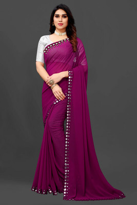 OM AMAR FASHION Embellished Bollywood Georgette Saree(Purple)