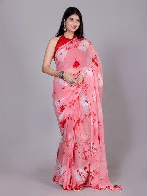 NeeLKANTH ENTERPRISE Color Block, Hand Painted, Self Design, Printed Bandhani Chiffon Saree(Red)