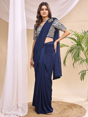Dream Clouds Embellished Bollywood Lycra Saree(Blue)