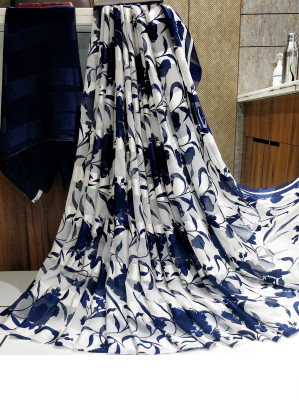 Pionex Floral Print Bollywood Satin Saree(Blue)