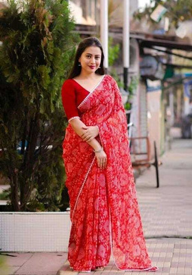 AVTC Printed Bollywood Georgette Saree(Red)