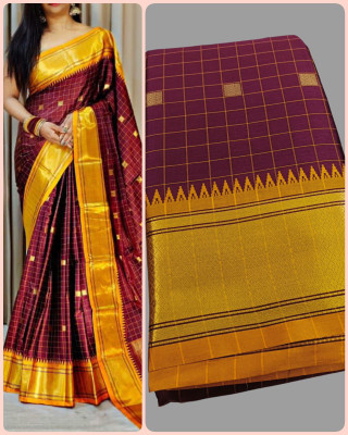 WILLMAKE Printed Bollywood Georgette Saree(Maroon, Yellow)