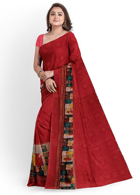 Suali Floral Print Bandhani Georgette Saree(Red)