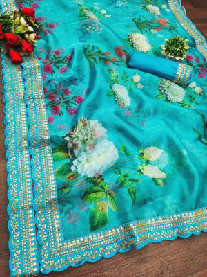 jashvicreation Embroidered Bollywood Georgette Saree(Green)