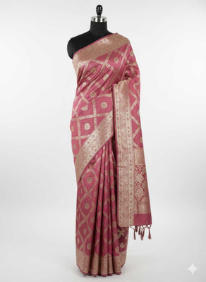 Melado Polka Print Saree with Attached Blouse Polyester, Silk Blend Saree(Pink)