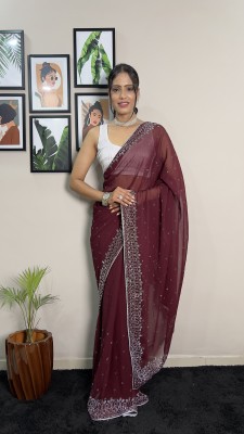 GEETABA FASHION Embellished Bollywood Georgette Saree(Brown)