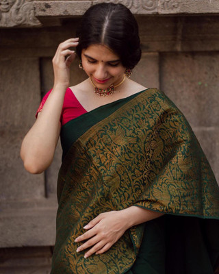 Rudr Venture Graphic Print Banarasi Jacquard Saree(Green)