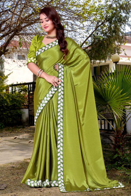 LAVYANSH CREATION Embroidered, Woven, Solid/Plain Bollywood Georgette Saree(Light Green)