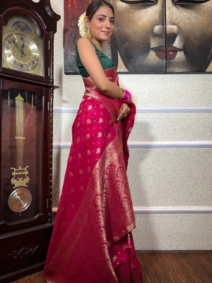 SHREE KSHETRAPAL CREATION Self Design Banarasi Pure Silk Saree(Pink)