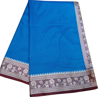 Zoofa Creation Self Design Banarasi Satin Saree(Blue)