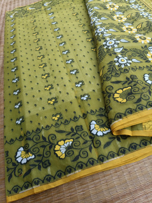 KhayaFashion Woven Tant Pure Cotton Saree(Dark Green)