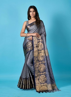 CHOICEIT Embellished, Temple Border, Woven Bollywood Cotton Silk, Jacquard Saree(Grey)