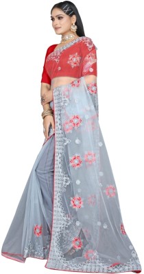 Shyam Fashion Embroidered Bollywood Net Saree(Grey)