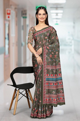 SAADHYA CREATION Embroidered, Solid/Plain Bollywood Crepe Saree(Green)