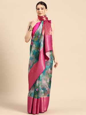 Divastri Digital Print Banarasi Silk Blend Saree(Multicolor)
