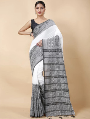 ADbutiq Self Design Bollywood Handloom Cotton Blend Saree(White)