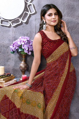 YASHIKA Printed, Digital Print Daily Wear Georgette Saree(Maroon)