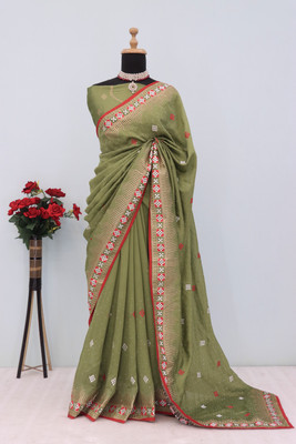 Radheradhey Embroidered Bollywood Silk Blend Saree(Light Green)