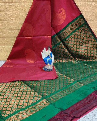 Muskan Collection Self Design Kanjivaram Art Silk Saree(Maroon)