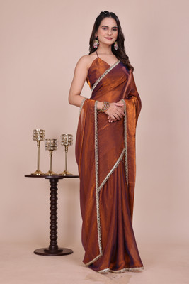 V AMAN FASHION Solid/Plain Bollywood Chiffon Saree(Orange)