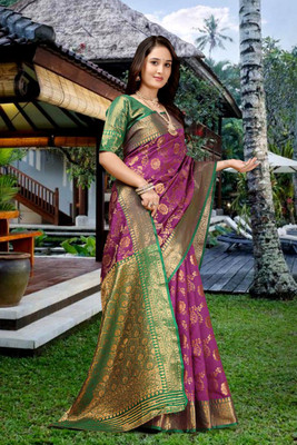 jayant creation Woven Banarasi Silk Blend, Jacquard Saree(Purple)